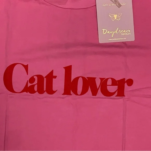 Daydream Nation Cat Lover Cropped Oversized in Kiss Pink Tee Size Small - Picture 7 of 13